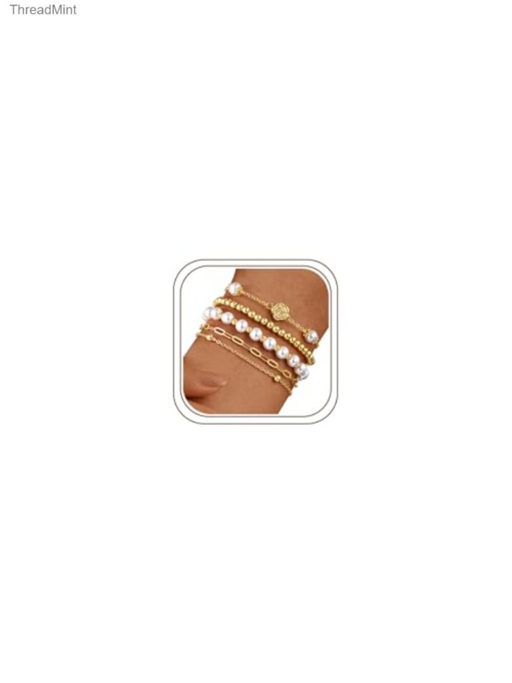 14K Gold Plated Stack Bracelets Set - 5 Waterproof Non-Tarnish Bracelets,